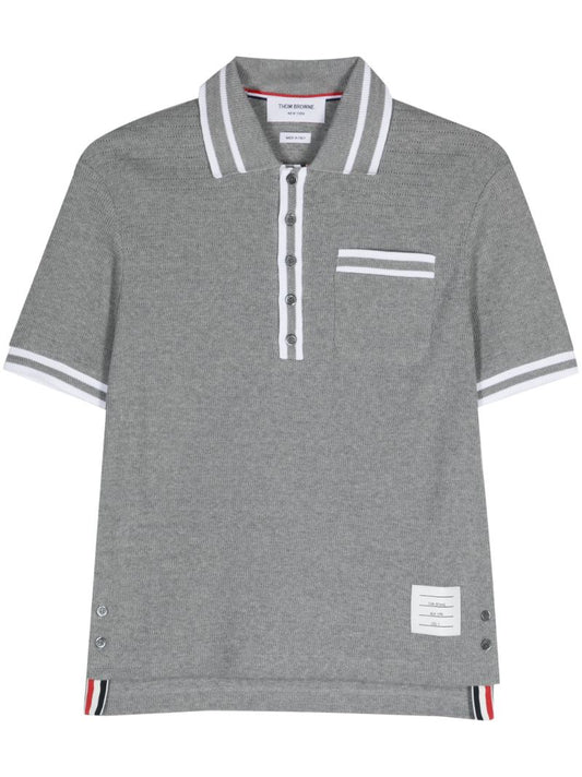 Grey Stripe-trim Cotton Polo Shirt