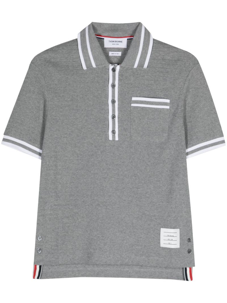 Grey Stripe-trim Cotton Polo Shirt