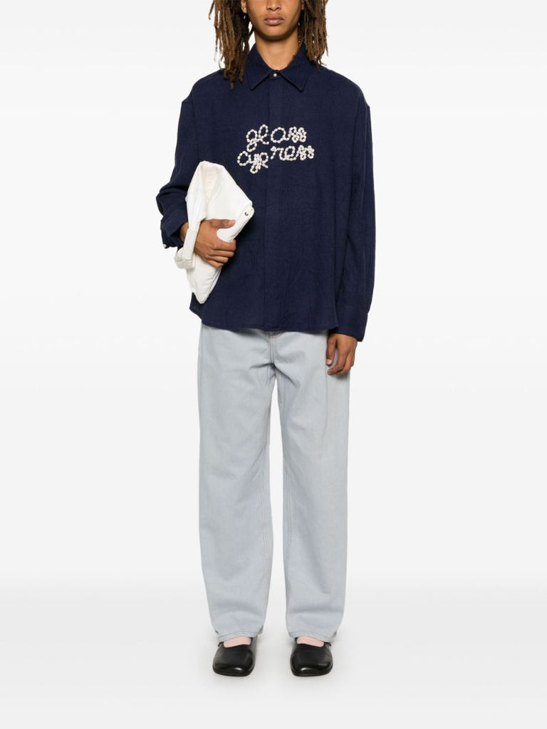 Blue Logo-beaded Shirt