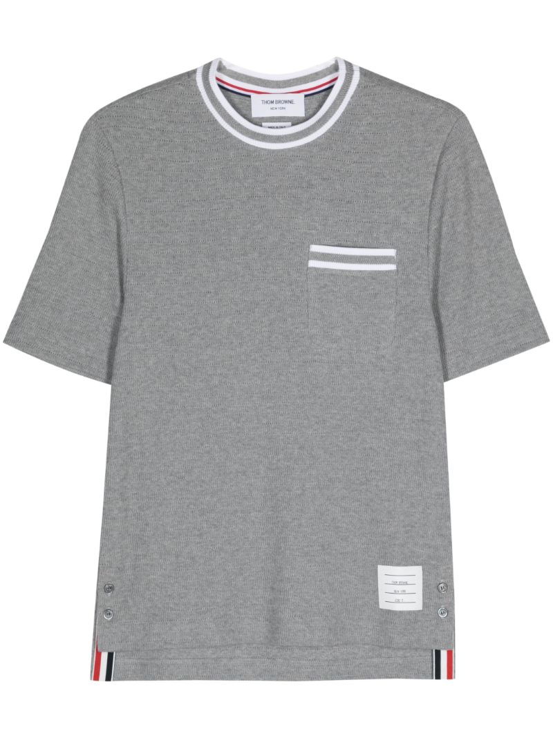 Grey Stripe-trim Cotton T-shirt