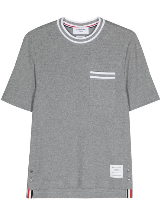 Grey Stripe-trim Cotton T-shirt
