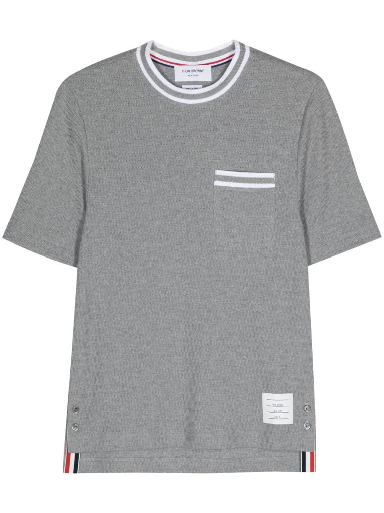 Grey Stripe-trim Cotton T-shirt