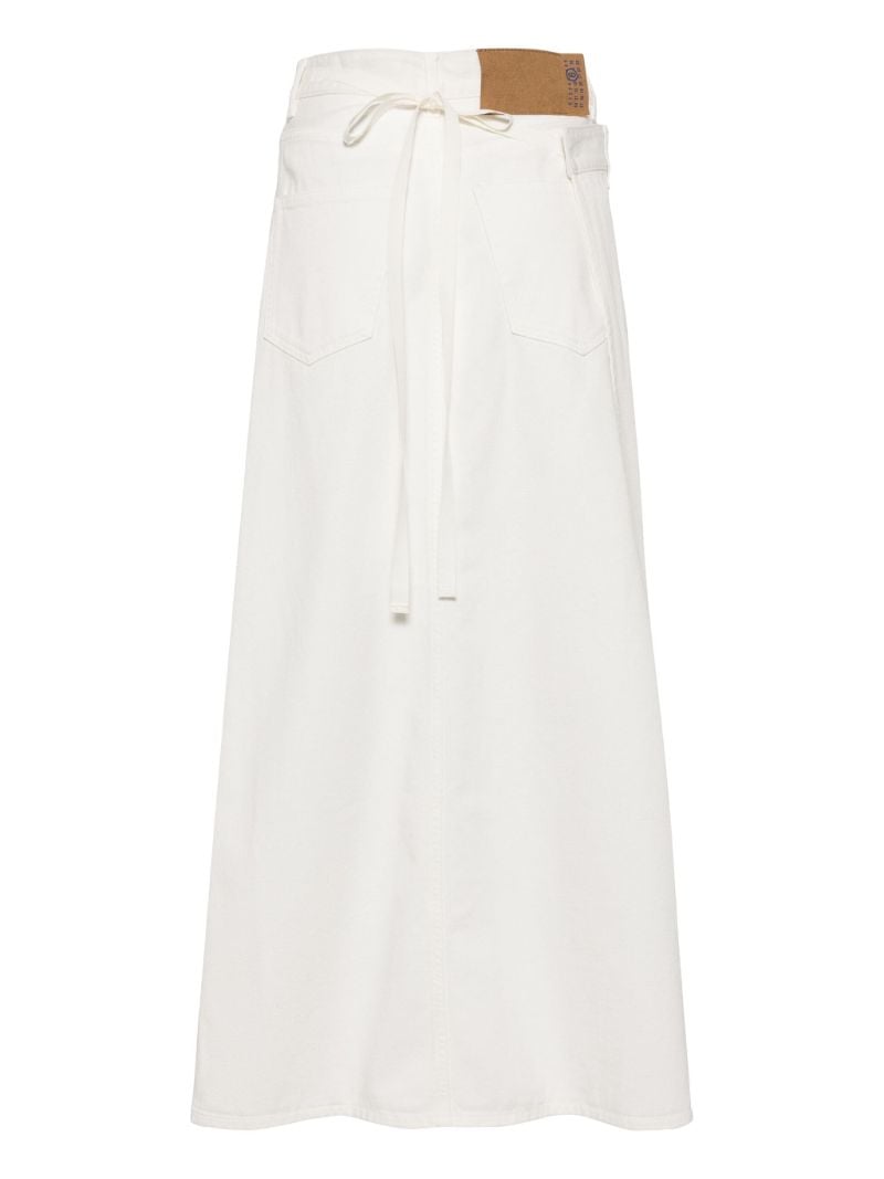 White Asymmetric Denim Maxi Skirt