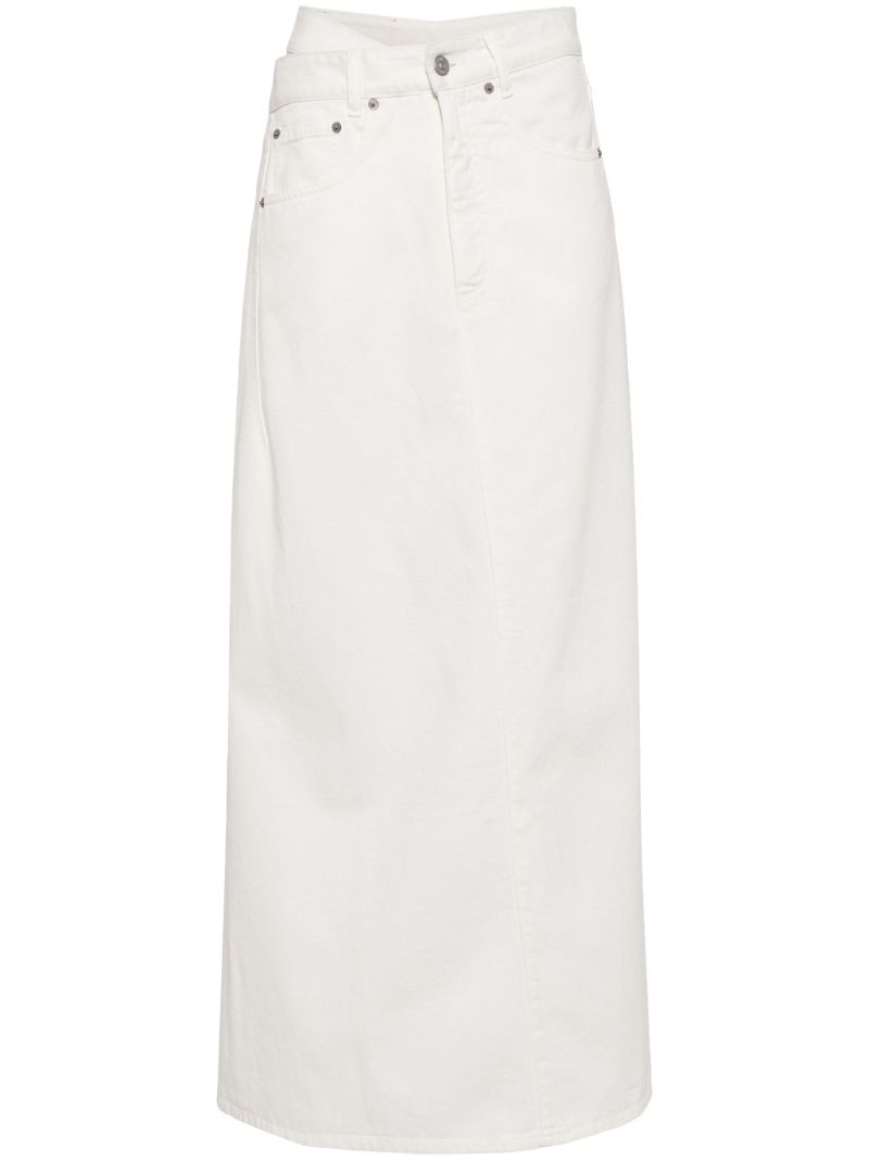White Asymmetric Denim Maxi Skirt