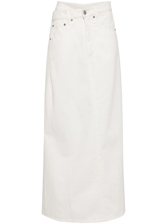 White Asymmetric Denim Maxi Skirt