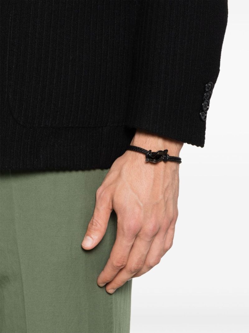 Black Gancini Plaque Leather Braided Bracelet