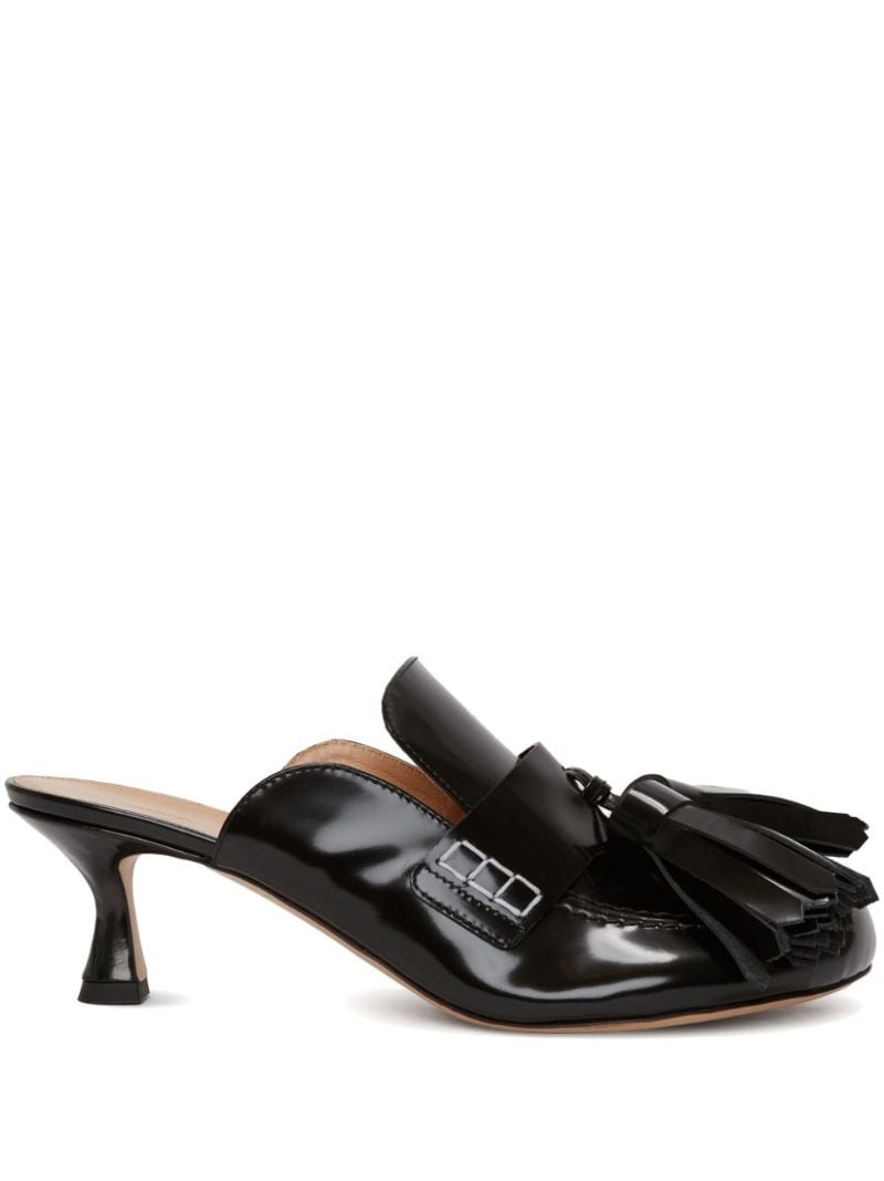 Black Tasseled Leather Mules