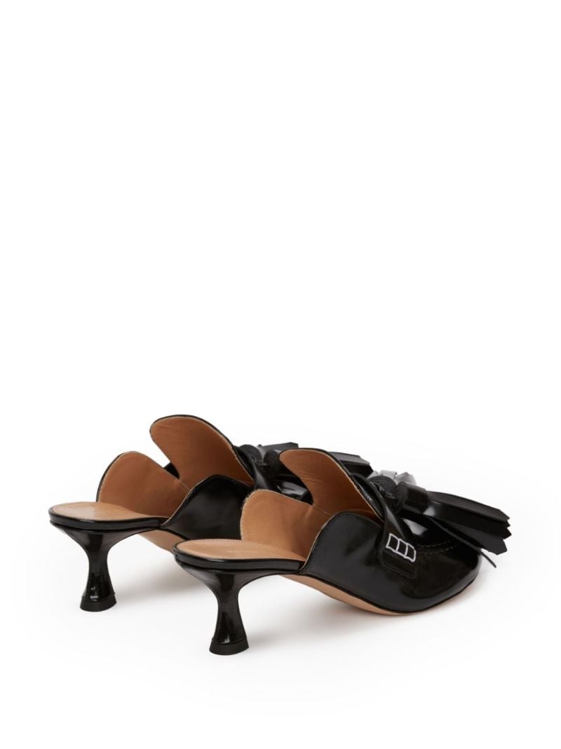 Black Tasseled Leather Mules