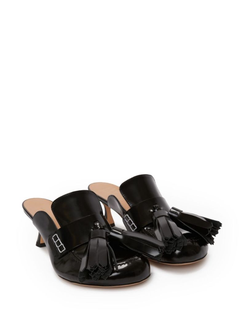 Black Tasseled Leather Mules