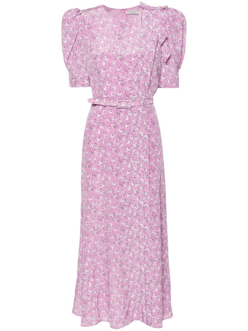 Pink Clover-print Silk Midi Dress