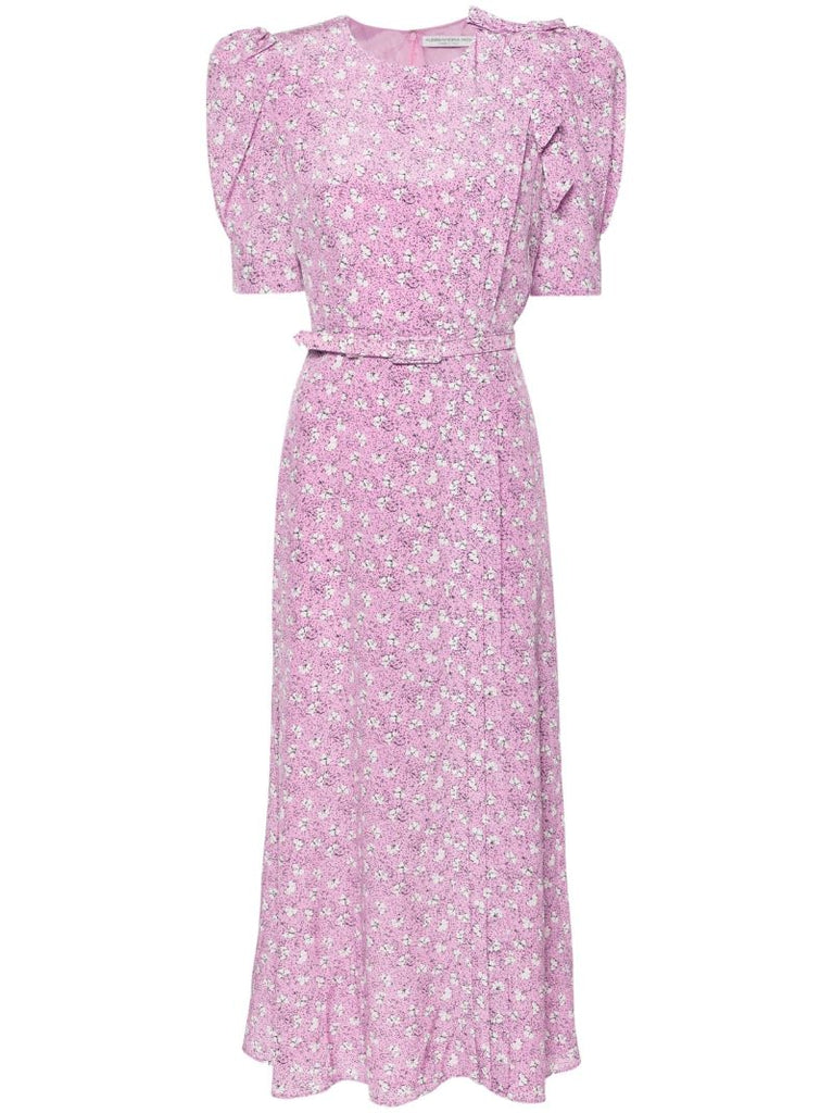 Pink Clover-print Silk Midi Dress