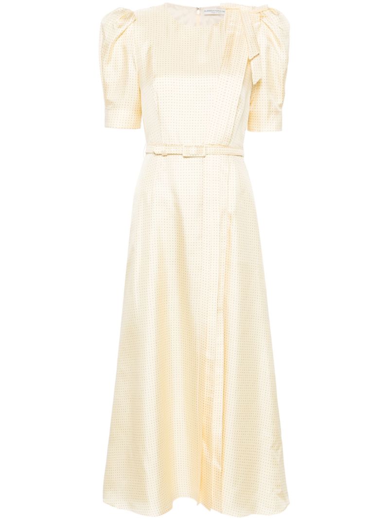 Yellow Polka Dot Silk Midi Dress