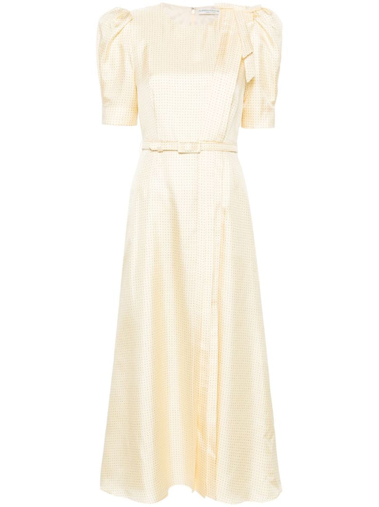 Yellow Polka Dot Silk Midi Dress