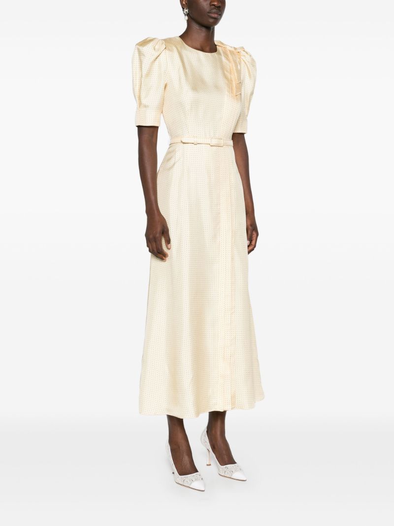 Yellow Polka Dot Silk Midi Dress