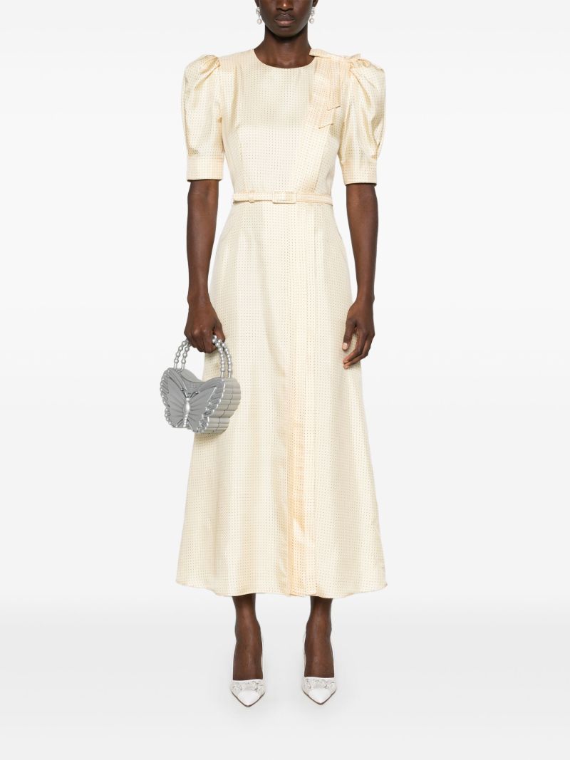 Yellow Polka Dot Silk Midi Dress