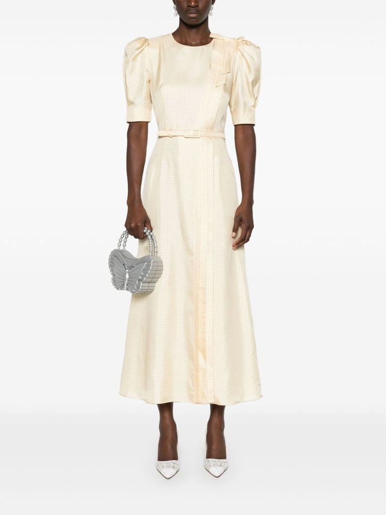 Yellow Polka Dot Silk Midi Dress