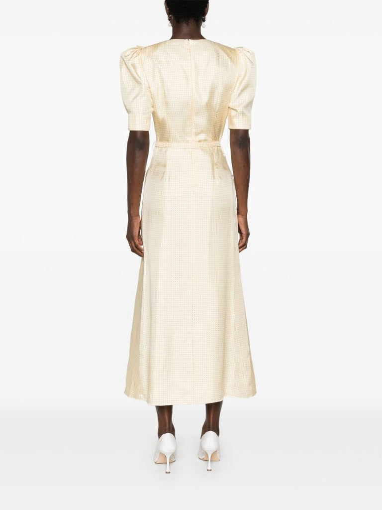 Yellow Polka Dot Silk Midi Dress