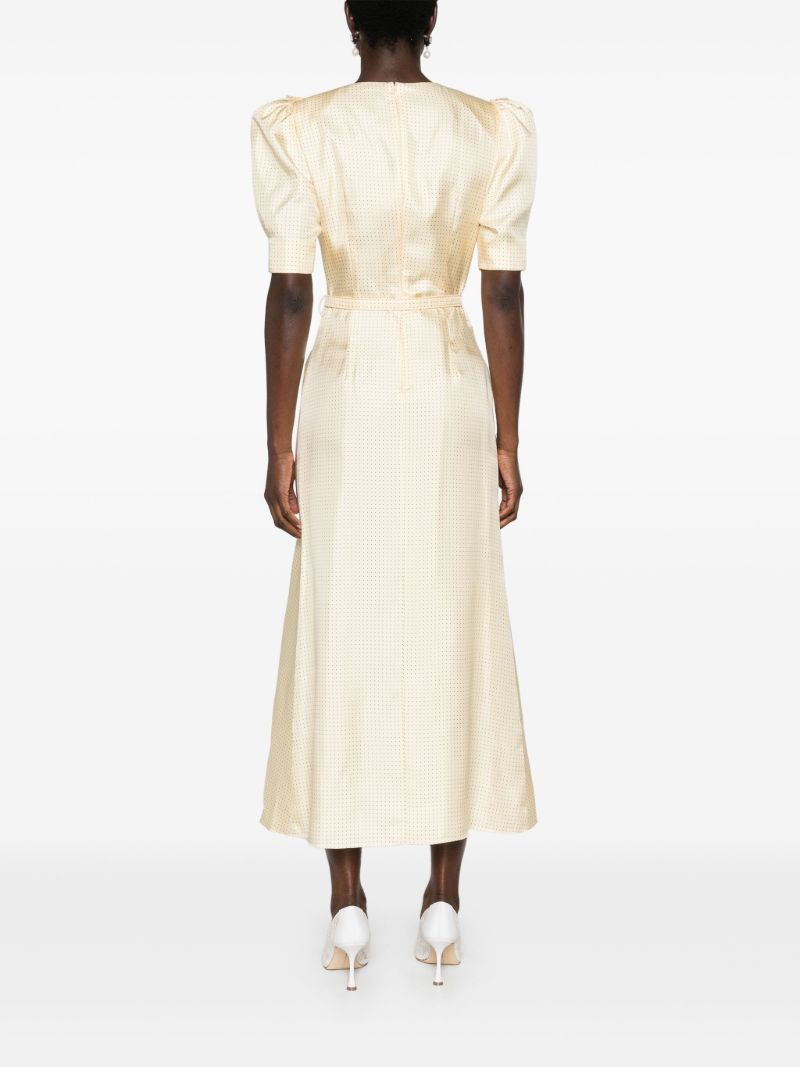 Yellow Polka Dot Silk Midi Dress