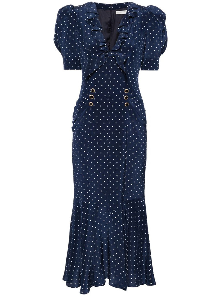 Blue Polka Dot Silk Midi Dress