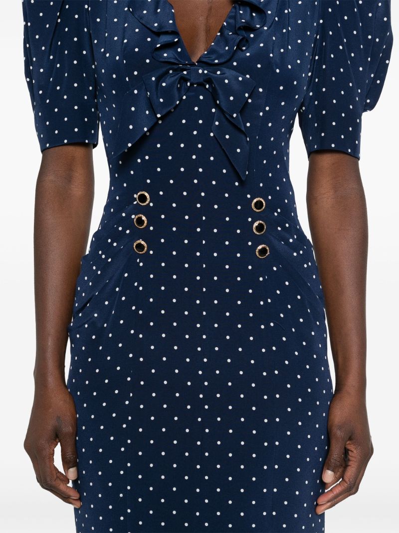 Blue Polka Dot Silk Midi Dress