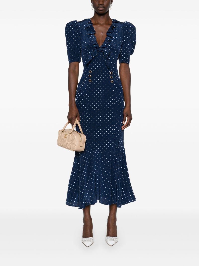 Blue Polka Dot Silk Midi Dress