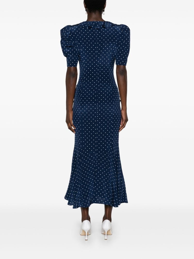 Blue Polka Dot Silk Midi Dress