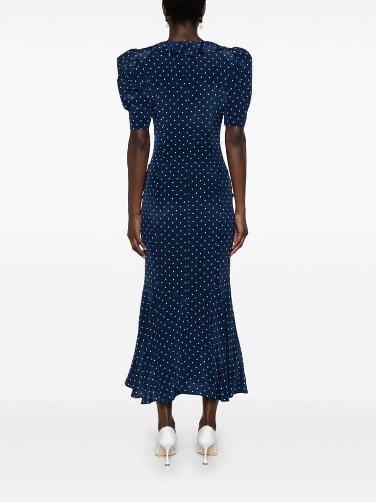 Blue Polka Dot Silk Midi Dress