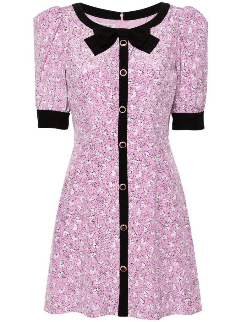 Pink Clover-print Silk Mini Dress