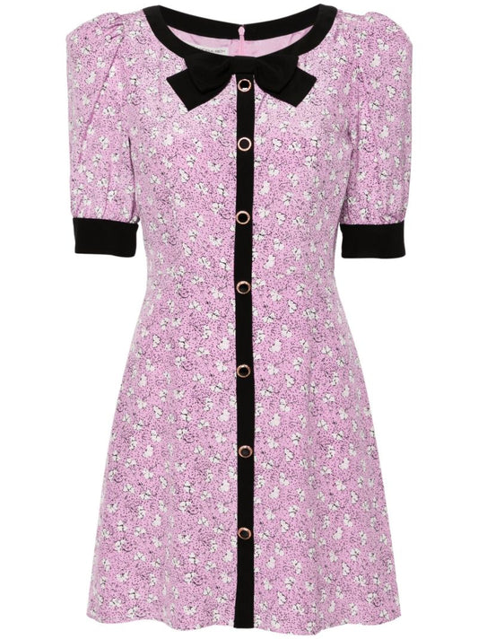 Pink Clover-print Silk Mini Dress