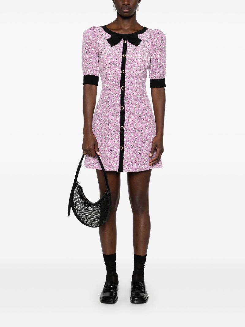 Pink Clover-print Silk Mini Dress