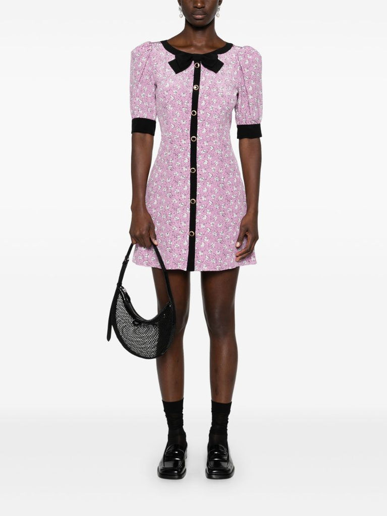 Pink Clover-print Silk Mini Dress