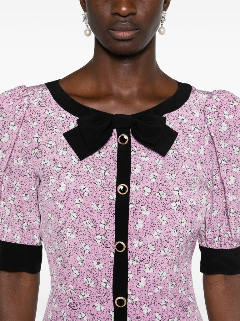 Pink Clover-print Silk Mini Dress