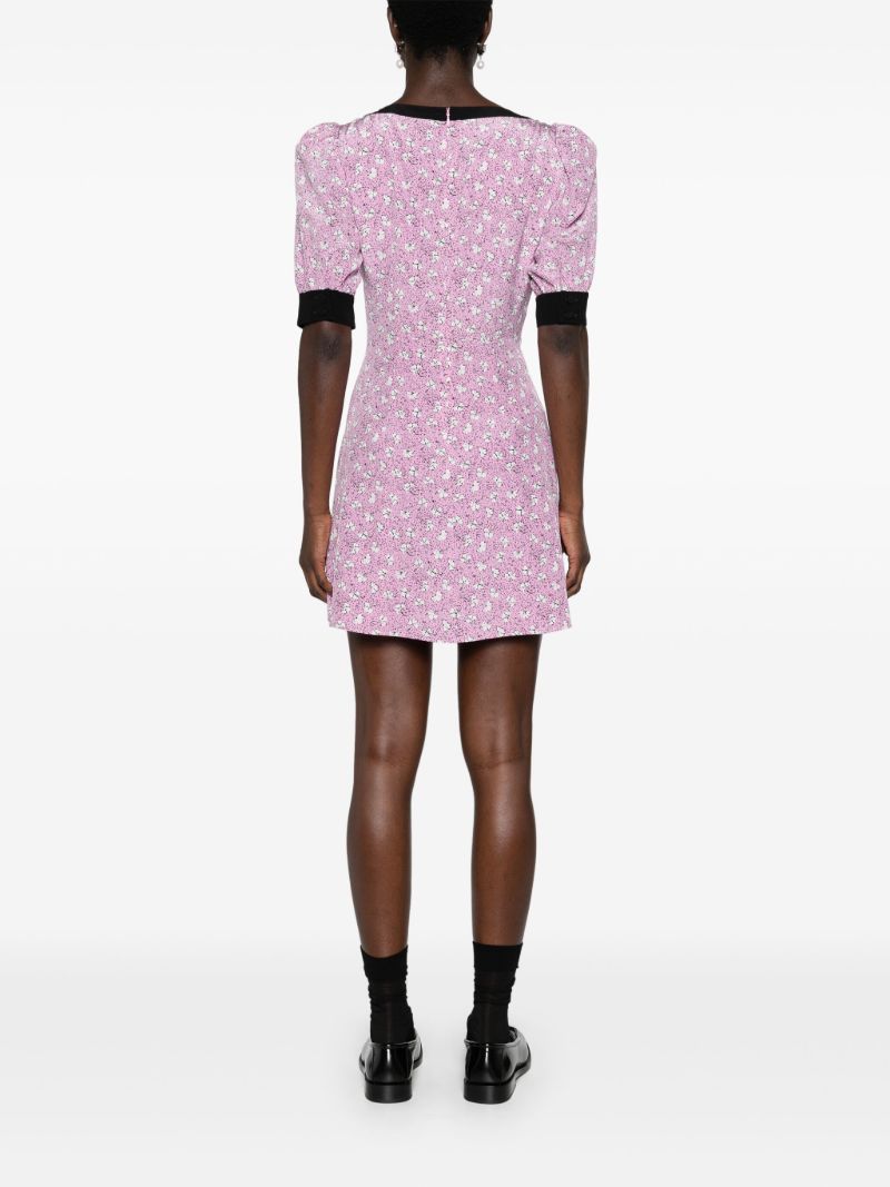 Pink Clover-print Silk Mini Dress