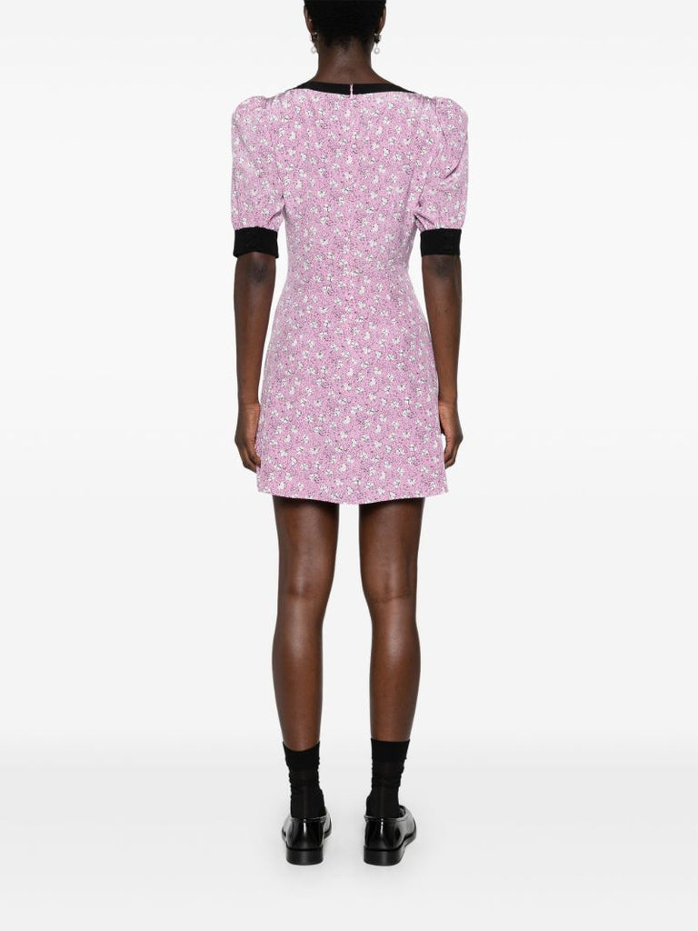 Pink Clover-print Silk Mini Dress