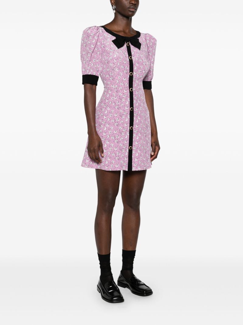 Pink Clover-print Silk Mini Dress