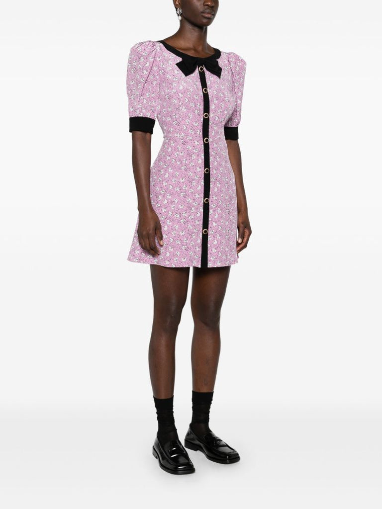 Pink Clover-print Silk Mini Dress