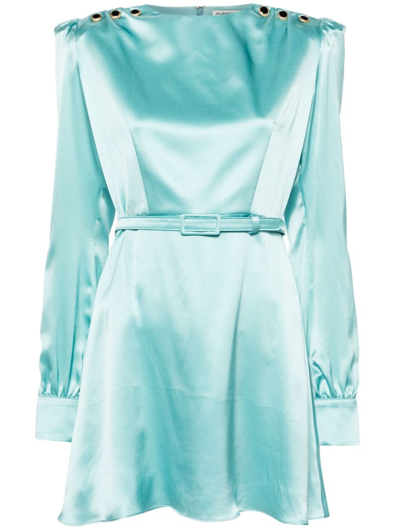 Blue Belted Silk Mini Dress