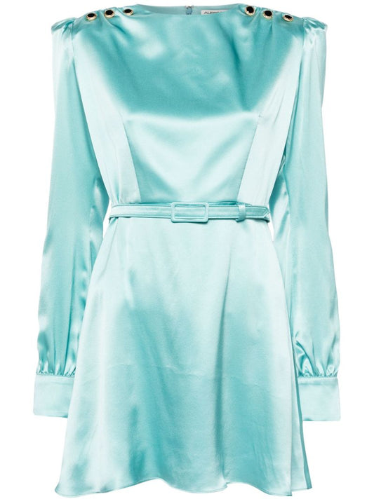 Blue Belted Silk Mini Dress