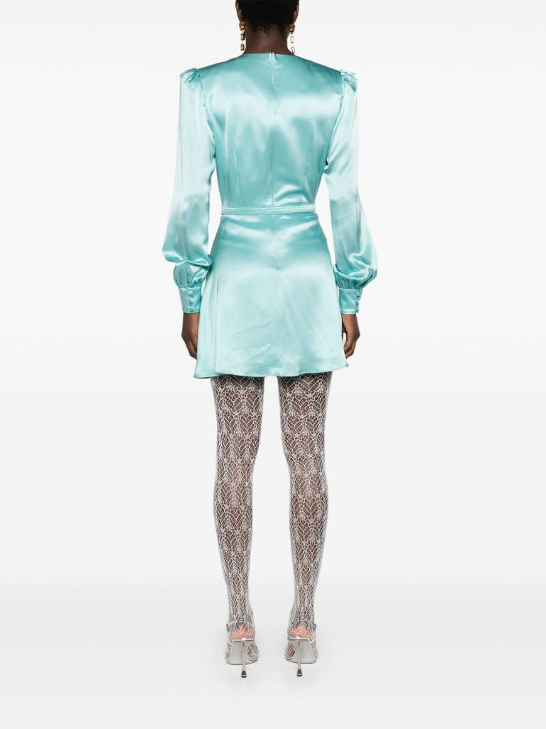 Blue Belted Silk Mini Dress
