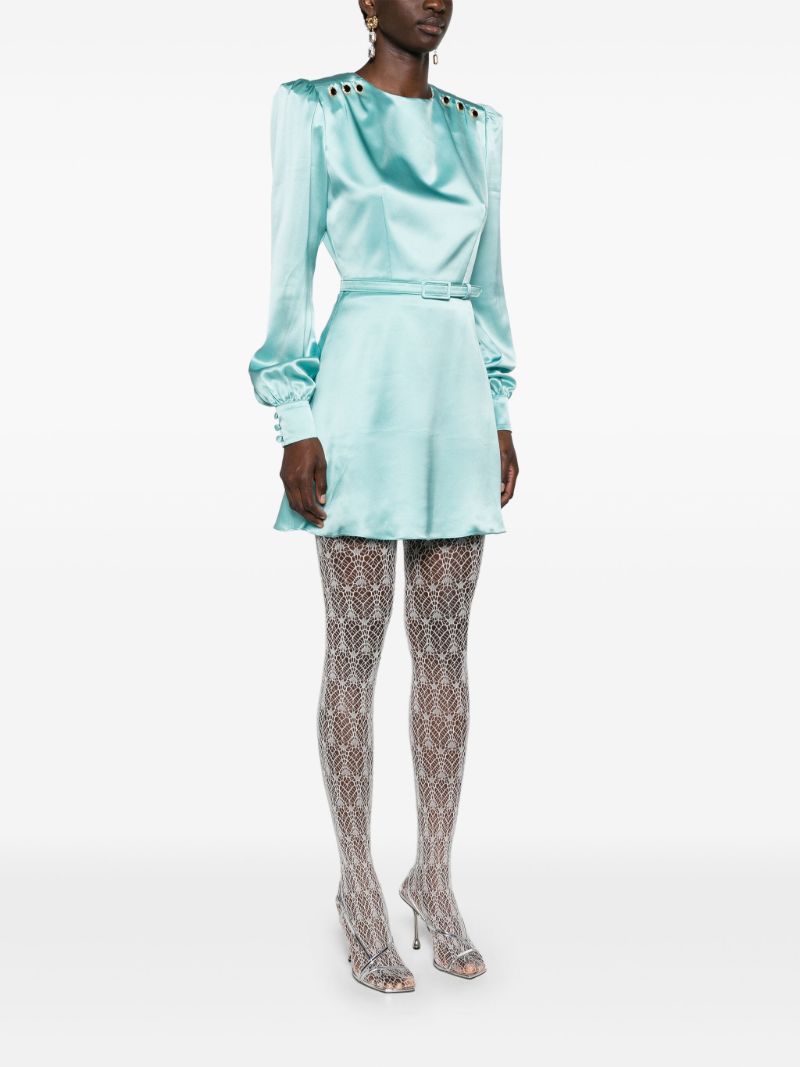 Blue Belted Silk Mini Dress