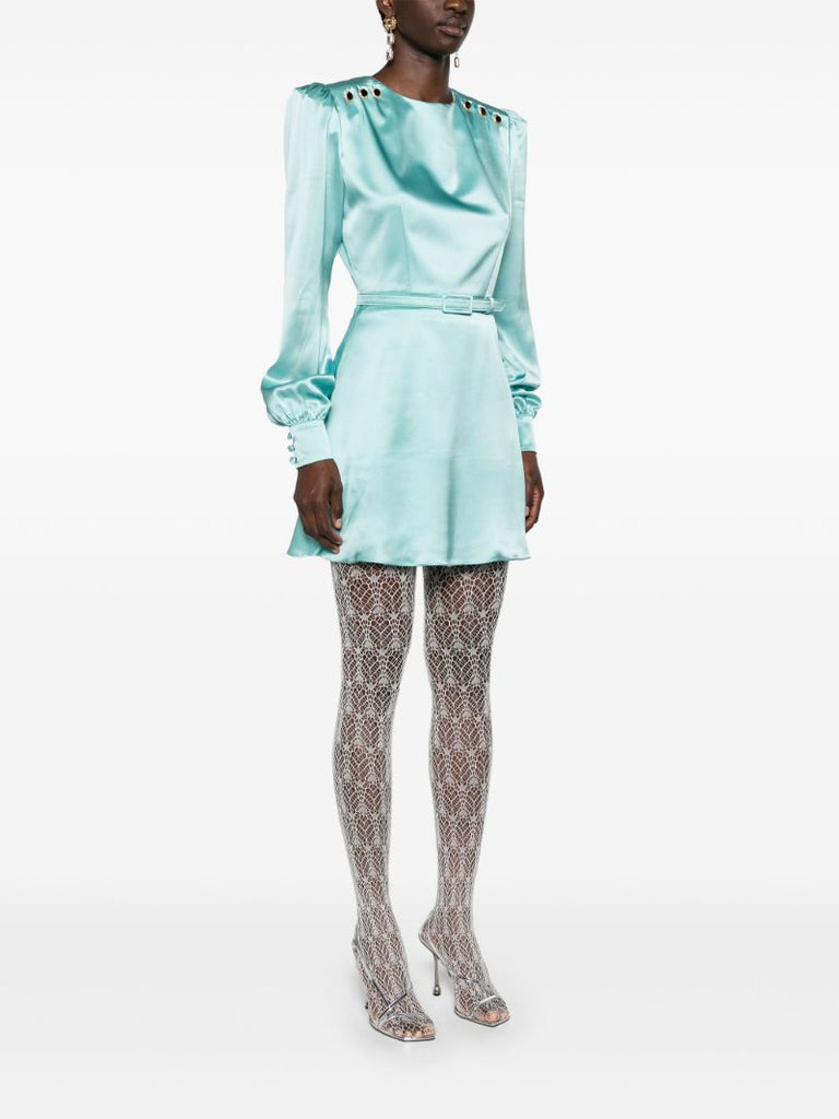 Blue Belted Silk Mini Dress