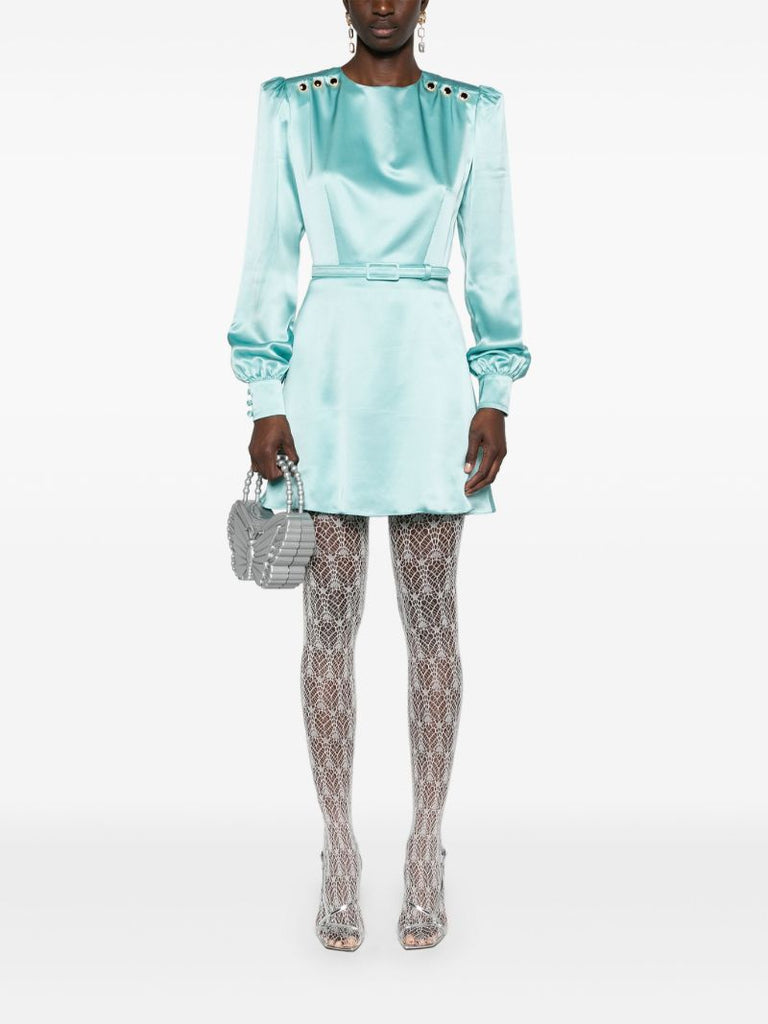 Blue Belted Silk Mini Dress