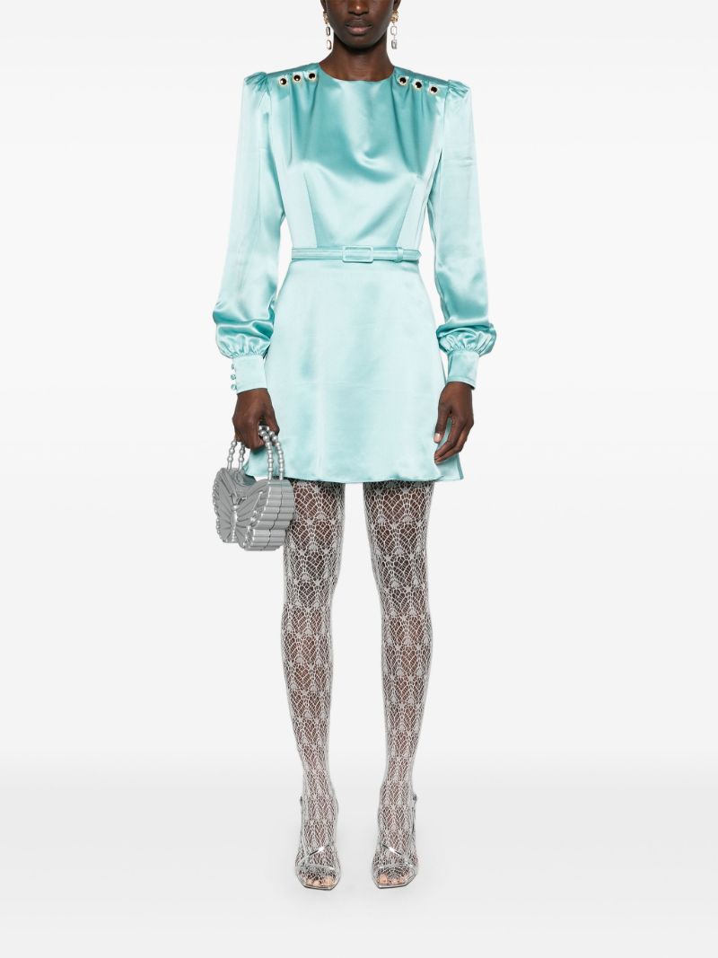 Blue Belted Silk Mini Dress