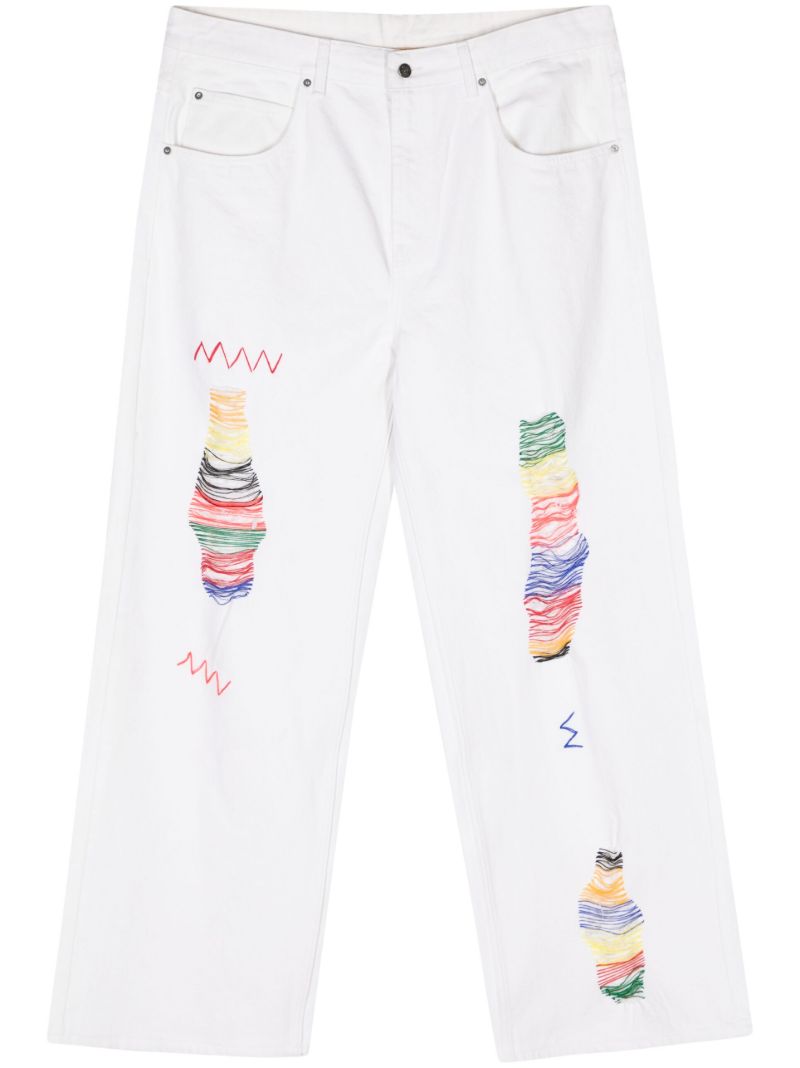 White Embroidered Straight-leg Jeans