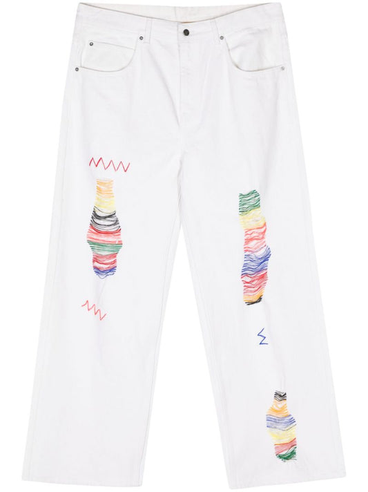 White Embroidered Straight-leg Jeans