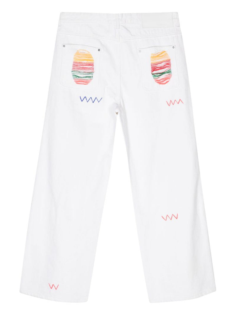 White Embroidered Straight-leg Jeans
