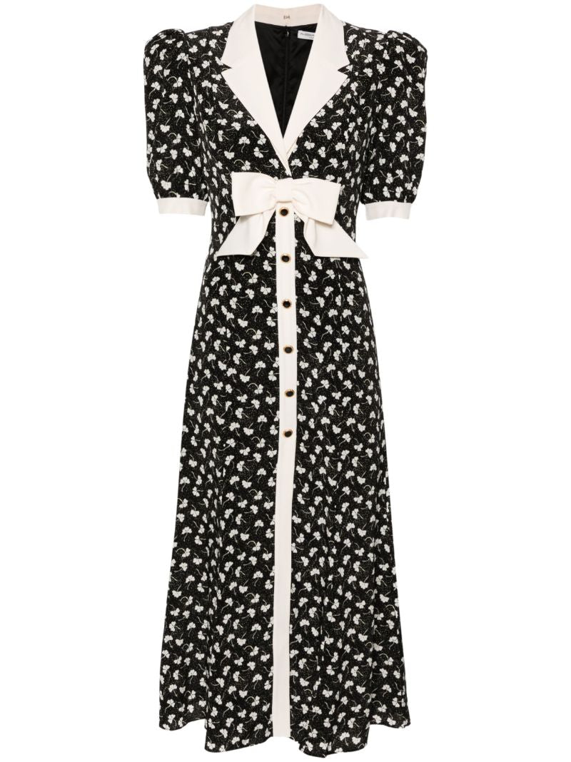 Black Clover-print Silk Midi Dress