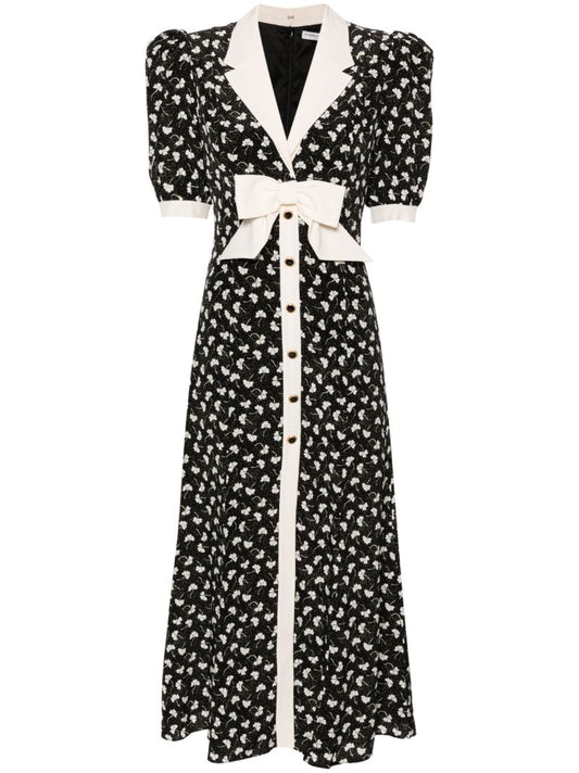 Black Clover-print Silk Midi Dress