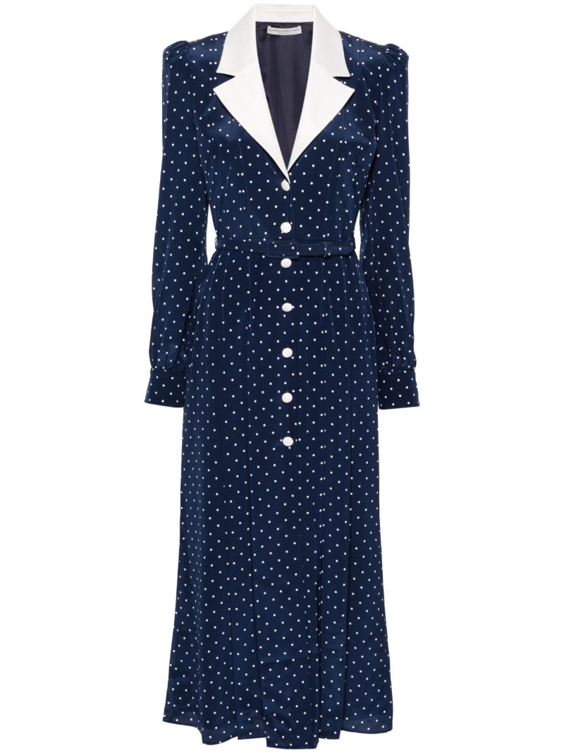 Blue Polka Dot Silk Midi Dress
