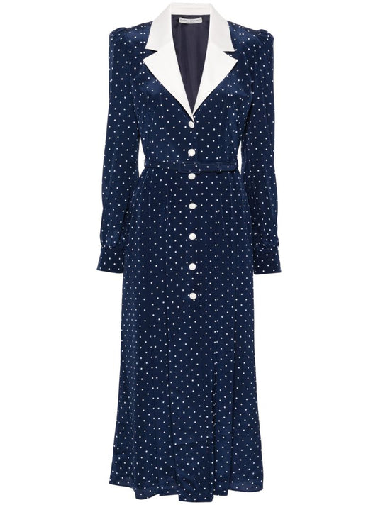 Blue Polka Dot Silk Midi Dress